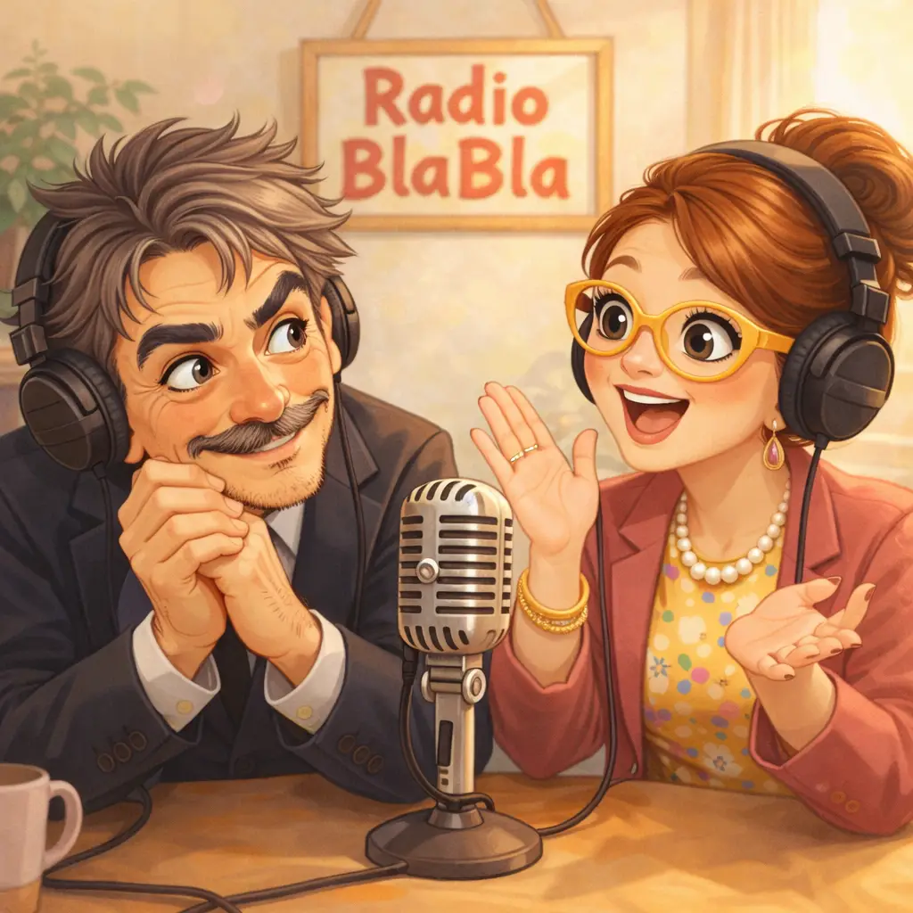 Microphone rétro — Radio BlaBla — Mr Fouinard et Mme Pipelette en studio