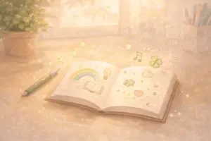 Illustration d’un carnet créatif symbolisant la naissance du projet Grains de Mois.