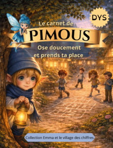 Couverture du carnet de Pimous pour enfant, livre de confiance en soi et timidité, activités pour oser et prendre confiance