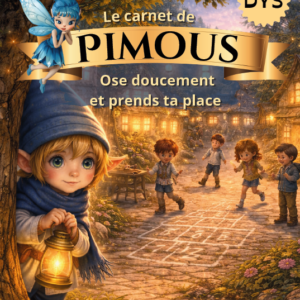 Couverture du carnet de Pimous pour enfant, livre de confiance en soi et timidité, activités pour oser et prendre confiance