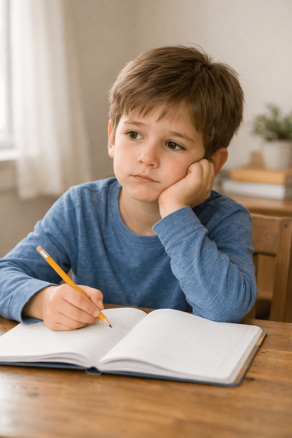 enfant en difficulté devant ses devoirs qui manque de confiance en lui