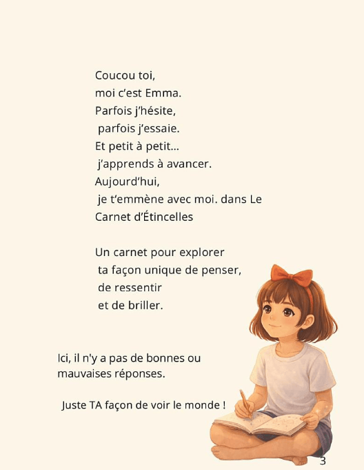 message d'Emma bienvenue dans le carnet des etincelle
